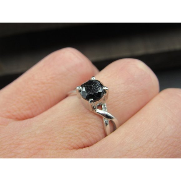 Size 7.75 Sterling Silver Rough Cut Black Diamond Custom Made Band Ring - Picture 3 of 9